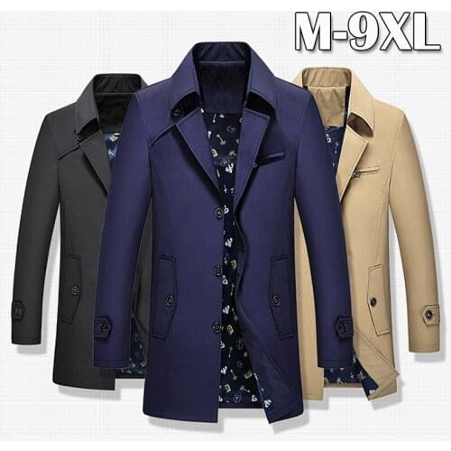 Spring Autumn Mens Long Thin Trench Coats Man Cotton Casual Slim Fit Design Office Jacket Overcoat Plus Size M-9XL Windbreaker