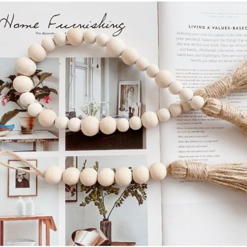 Nordic wooden bead garland and fringed farmhouse bead antique country decoration DIY crafts wooden bead Nordic style decoration