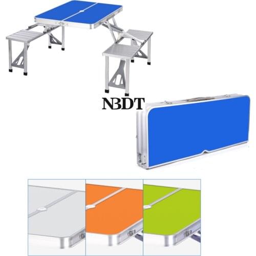 Aluminum Alloy Outdoor Folding Picnic BBQ Table and 4 Seats Portable Table Silver Orange Blue Green
