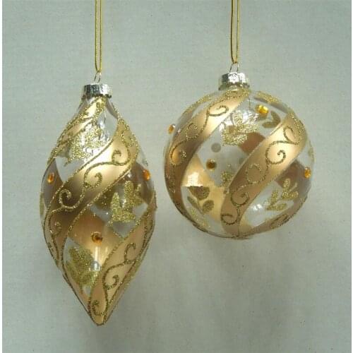 Free Shipping 2pcs/pack Gold Painting Series Glass Pendant Christmas Tree Hanging Ball Decoration Friend Gift