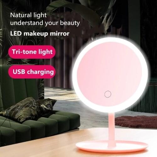 LED Makeup Mirror. Makeup Mirror on the Dressing Table. Foldable Three-color Touch Dimmer Mirror. Beauty Makeup Mirror