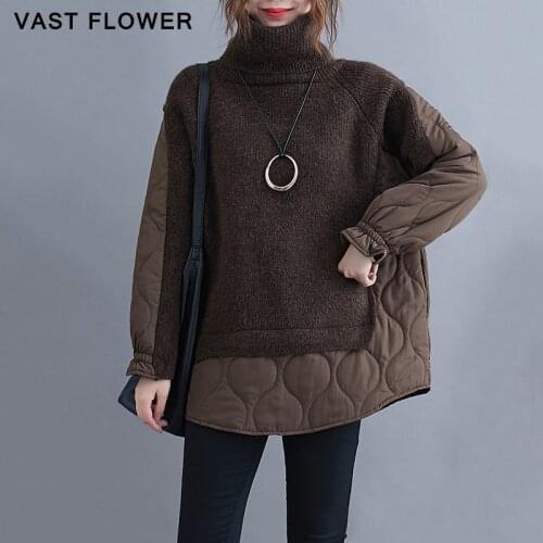 Patchwork Knitted Plus Size Turtleneck Sweater Women New Long Sleeve Pullover Fashion Causal Loose Sweaters Clothes Winter 2021