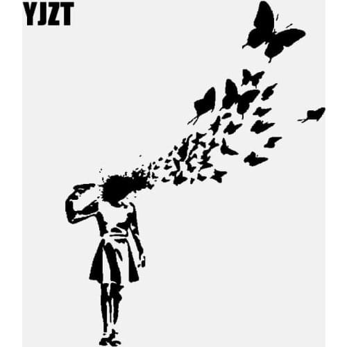 YJZT 13CM*17.3CM Banksy Suicide Girl Butterfly Vinyl Car Sticker Decal Graffiti Decor Art Black/Silver C24-0203