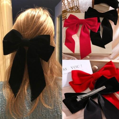FNIO Fashion Black Big Large Velvet Bow Hair Clip For Women Girls Wedding Long Ribbon Korean Hairpins Barrette Hair Accessories
