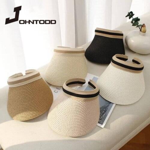 2021 Fashion Summer Woman Sun Hats Anti-UV Female Hand Made Straw Cap Casual Shade Hat Empty Top Hat Outdoor Beach Visor Cap