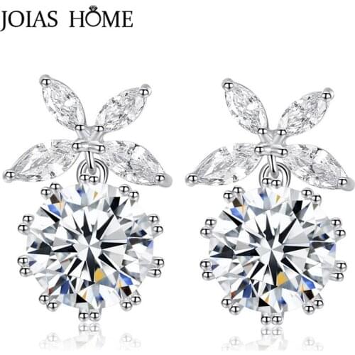 JoiasHome 925 Sterling Silver Earrings For Charm Women With AAA Zircon Round Shape Gemstones Female Wedding Party Giift