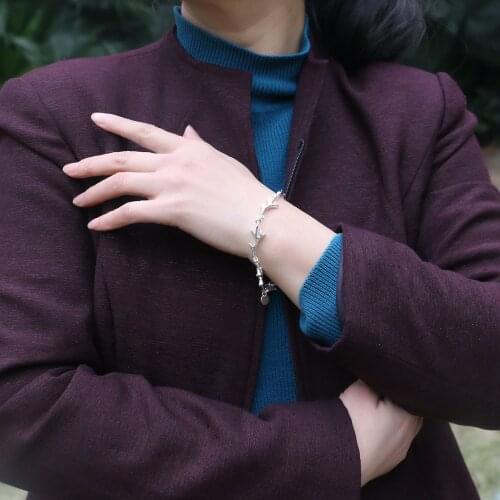 Hot 925 Solid Silver Moonlight Forest clothing Bracelets Leaves Branches Bracelets & Bangles For Women Girls Wedding Jewelry