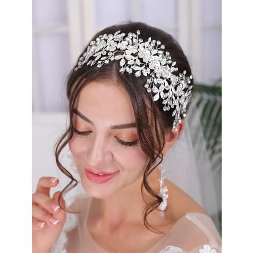 Vintage Silver Wedding Headdress Rhinestone Luxury Headband Handmade Women Hair Ornaments Tiara Wedding Hair Accessories