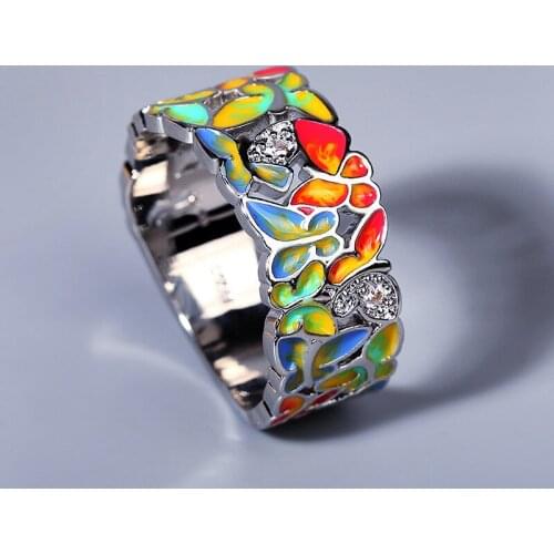 Simple Multicolour Handmade Enamel Butterfly Ring for Women Lady 925 Silver Wedding Promise Bridal Finger Ring Retro Jewelry