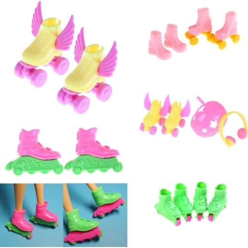 1 Set Kids Girls Toy Roller Play Roller Skate Fancy Doll shoes+headset+helmet for dolls/Doll Skating Shoes Toy Accessories