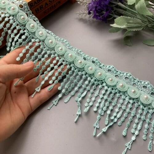 1 Yard Green 8cm Ribbon Plum Flowers Pearl Lace Trimmings Ribbons Beaded Lace Fabric Embroidered Sewing Wedding Dress Clothes