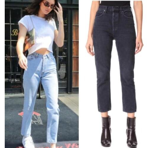 2021 Vintage High Waist Jeans Straight Skinny Stretch Jeans Woman Boyfriends Jeans 9-point Pants Mom Jeans Cowboy Denim Pants