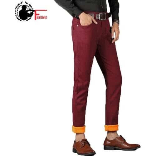 2020 Mens Fleece Pants Stretch Thicken Warm Trousers Male Regular Straight Smart Business Dress Jogger Blue Khaki Big Size 44 46