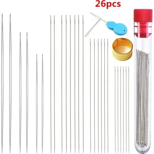 MIUSIE 26Pcs Big Eye Curved Beading Needles Stainless Steel Handmade Pins Bead Threading String Cord Easy Jewelry Making Tools
