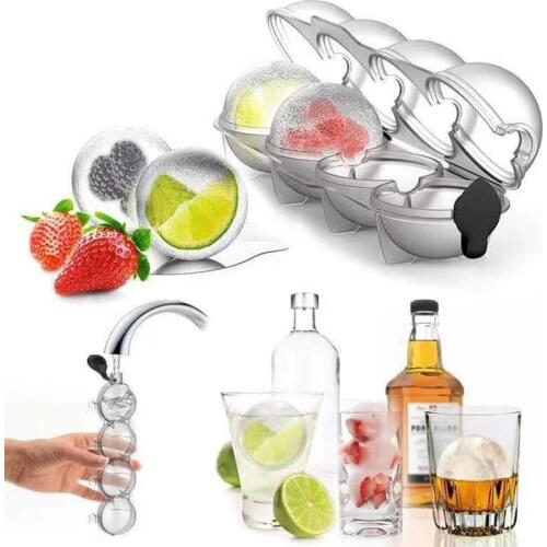 4 Cavity Ice Cube Maker Form For Ice Flexible Silicone Whiskey Cocktail DIY Round Ice Ball Ice Grid Party For Bar Kitchen Tool