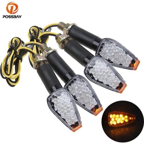 POSSBAY 4Pcs Universal Motorcycle LED Turn Signal Light Motorbike Amber Indicator Lamp 12V Motocross Parts for Kawasaki