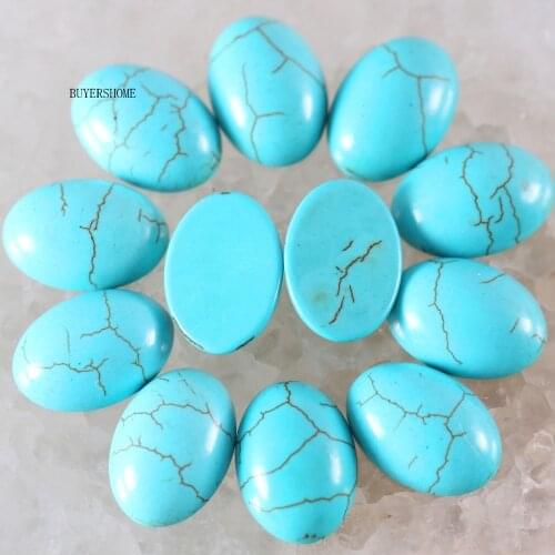 5Pcs 15x20MM Natural Stone Greem Howlite No Drilled Hole Oval Cabochon CAB Bead For DIY Jewelry Making Ring K1501