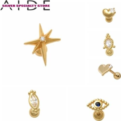 AIDE 1pcs 925 Sterling Silver Earrings For Women 2020 Fashion Fine Jewelry CZ Piercing Stud Earring Pendientes Aretes Girl Gifts