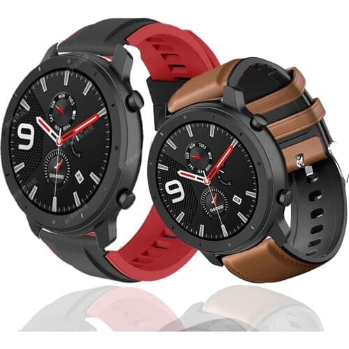 Leather+Silicone Bracelet For Amazfit GTR 47mm Wrist Strap For Xiaomi Amazfit Pace / Stratos 1 2 3 / GTR2 / GTR 2e Watchband