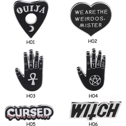 CURSED WITCH Palm Hand OUIJA Heart Brooch Black Enamel Pins Buckle Denim Jacket Shirt Collar Lapel Pin Badge Jewelry