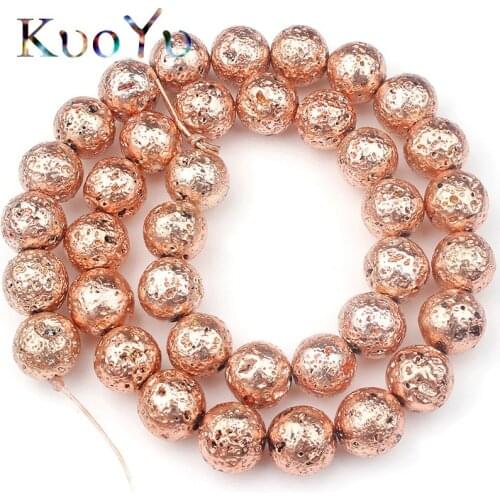 Rose Gold Plating Volcanic Rock Lava Stone Diy Charm Bracelet Natural Stone Beads Round Loose Beads For Jewelry Making Wholesale