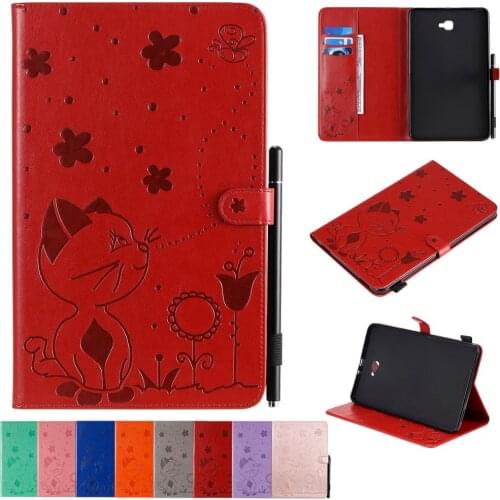 Cat Flower Tablet Case for Samsung Galaxy Tab A 6 2016 10.1 inch Flip Stand Tablet Cover for Funda Samsung SM T580 T585 SM-T580
