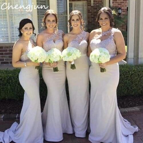 Chengjun One Shoulder Women Lavender Long Mermaid Bridesmaid Dress