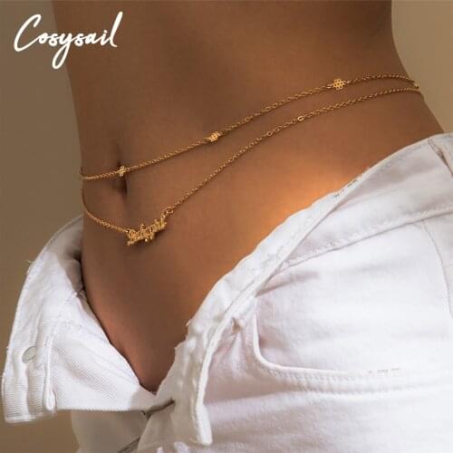Cosysail 2Pcs/Set Sexy Body Jewelry babygirl Letter Tennis Waist Chain for Women Girl Beach Bikini Belly Chain Jewellery 2021
