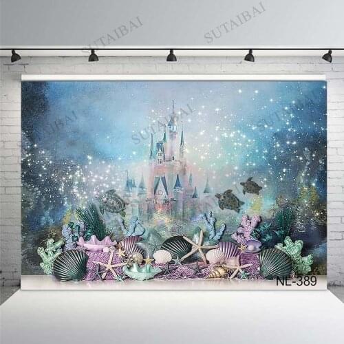 Birthday Cartoon Mermaid Scales Treasure Pearl Photography Backdrop Photographic Decoration Backgrounds for Photo Studio