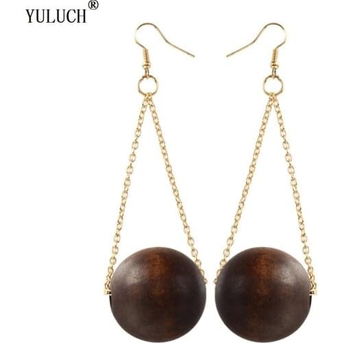 YULUCH New Design Wooden Earrrings 3 Colors Round Wooden Long Earrings Fashion Jewelry For Woman Girls Party Gifts Latest