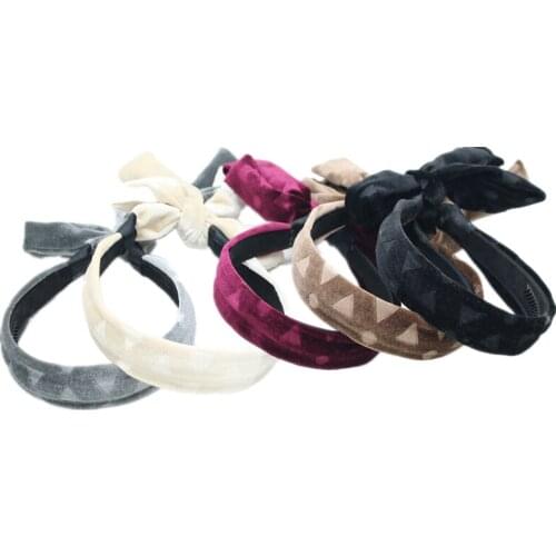 New winter Printing velvet girls hairband long tails bow hair accessories for children