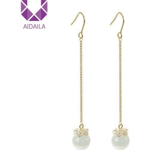 Long Dangle Earrings Hanging with Opal Gold Color Korean Style Chains Gift for Office Ladies Girl Friend New Jewelry