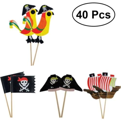 40pcs Topers Food-Grade Pirate Theme Unique Design Cake Picks Ornamnets Cake Insert Card For Party Birthday Party Decoration