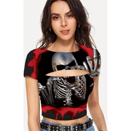 Somepet Skull T-shirt Women Skeleton Hollow Out T shirts Hip Hop T-shirts 3d Rock Shirt Print Womens Clothing Summer Fashion