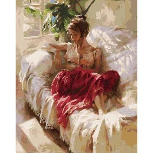 GATYZTORY 60x75cm Frame Diy Painting By Numbers Kits Living Room Decor Women On The Sofa Figure Paint Artcraft Unique Gifts