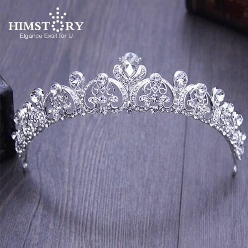 HIMSTORY Sweety Simple French Designs Heart Shape Bride Hair Crown Tiaras Wedding Sparkling Crystal Bride Hair Accessory