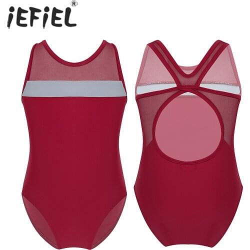 IEFiEL Teen Kids Ballerina Costumes Splice Back Hole Professional Ballet Dance Gymnastics Leotard Girls Dance Wear Tutu Bodysuit