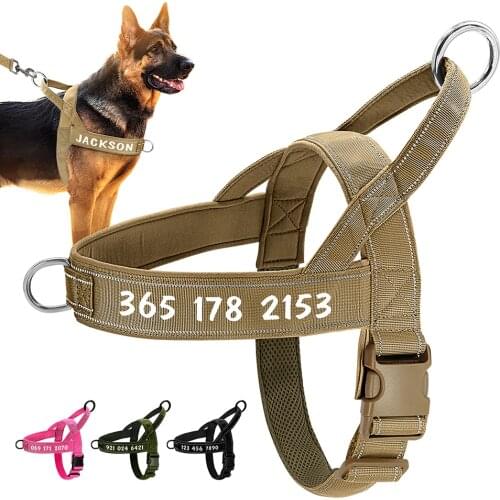Personalized Dog Harness Reflective Nylon Dogs Harness Vests Free Customized Pet Training Vest for Medium Large Dogs With Handle