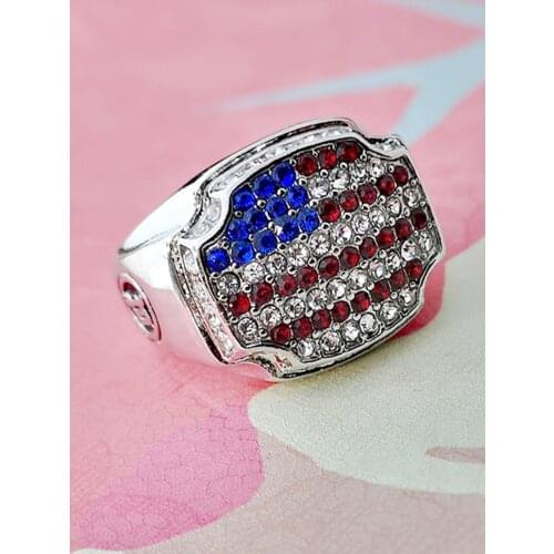 American National Flag Ring Creative Fashion Color Zircon Statement Rings for Men and Women Valentine Punk Luxury Jewelry