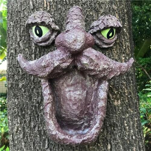 Resin Wild Bird Feeder Tree Face With Two Big Eyes Feeder Whimsical Tree Hugger Sculpture For Outdoor & Garden Decoration JSYS