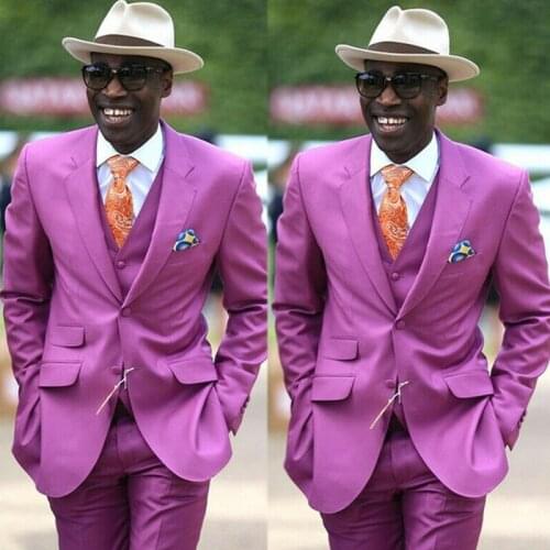 Summer Beach Purple Mens Suits Peaked Lapel 2 Pieces Groom Wear For Wedding Formal Party Prom Blazer Suit