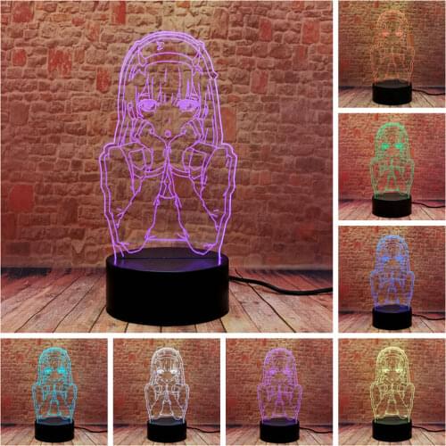 Lovely 3D Illusion LED Desk Nightlight Colorful Change Lamp DARLING in the FRANXX Zero Two Anime Figure Model Toys for Girls