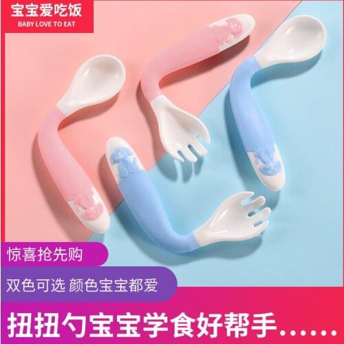 2 Pieces Baby Spoon + Fork Silica Gel Set Safe Feeding Tableware Cartoon Children Feeding Utensils Tableware Spoon Tableware