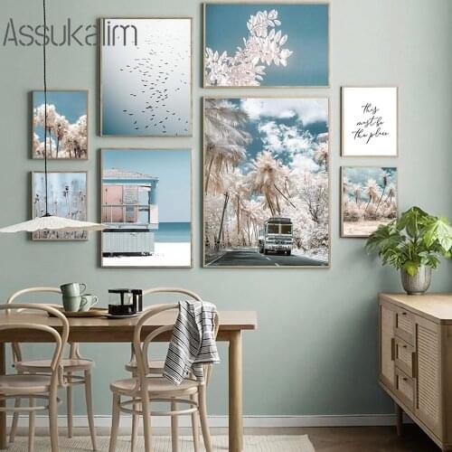 Blue Landscape Canvas Panting Palm Tree Wall Art Print Plant Poster Bird Paintings Nordic Posters And Prints Living Room Decor