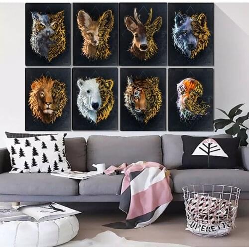 Animal Poster Lion Tiger Deer Bear Jellyfish Retro Living Room Bedroom Cafe Boutique Canvas Painting Art Decoration Wall Home