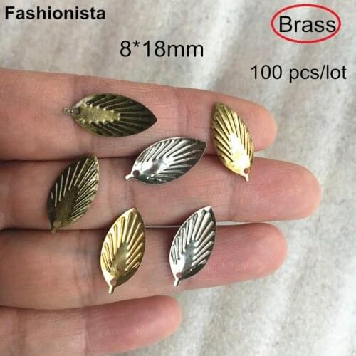 100 pcs Small Brass Leaf Charms 8*18mm Raw Brass,Bronze,Steel color,Metal Stamping Crafted Leaf,DIY Jewelry Findings