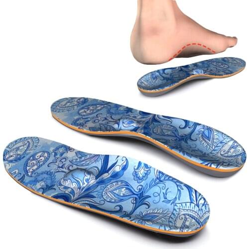 Blue Pattern Anti-slip, Breathable Arch Support Insole Orthotics Inserts Memory Foam Relieve Flat Feet, High Arch, Foot Pain
