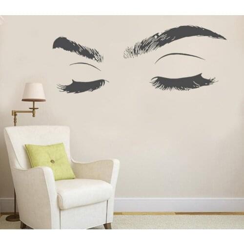 Eyelashes Eye Wall Decal Eyebrow Extensions Vinyl Wall Sticker Girls Closed Eyes Decor Bedroom Decals Removable Mural D179