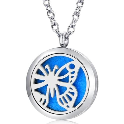 With Chain as Gift! Butterfly Perfume necklace pendant 316L Stainless Steel Aromatherapy Essential Oil Diffuser Necklace