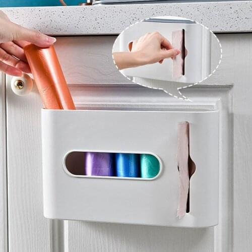 Removable Garbage Bag Kitchen Shopping Bag Organizer Bathroom Storage Containers Storage Box Wall Shelf Storage Rack